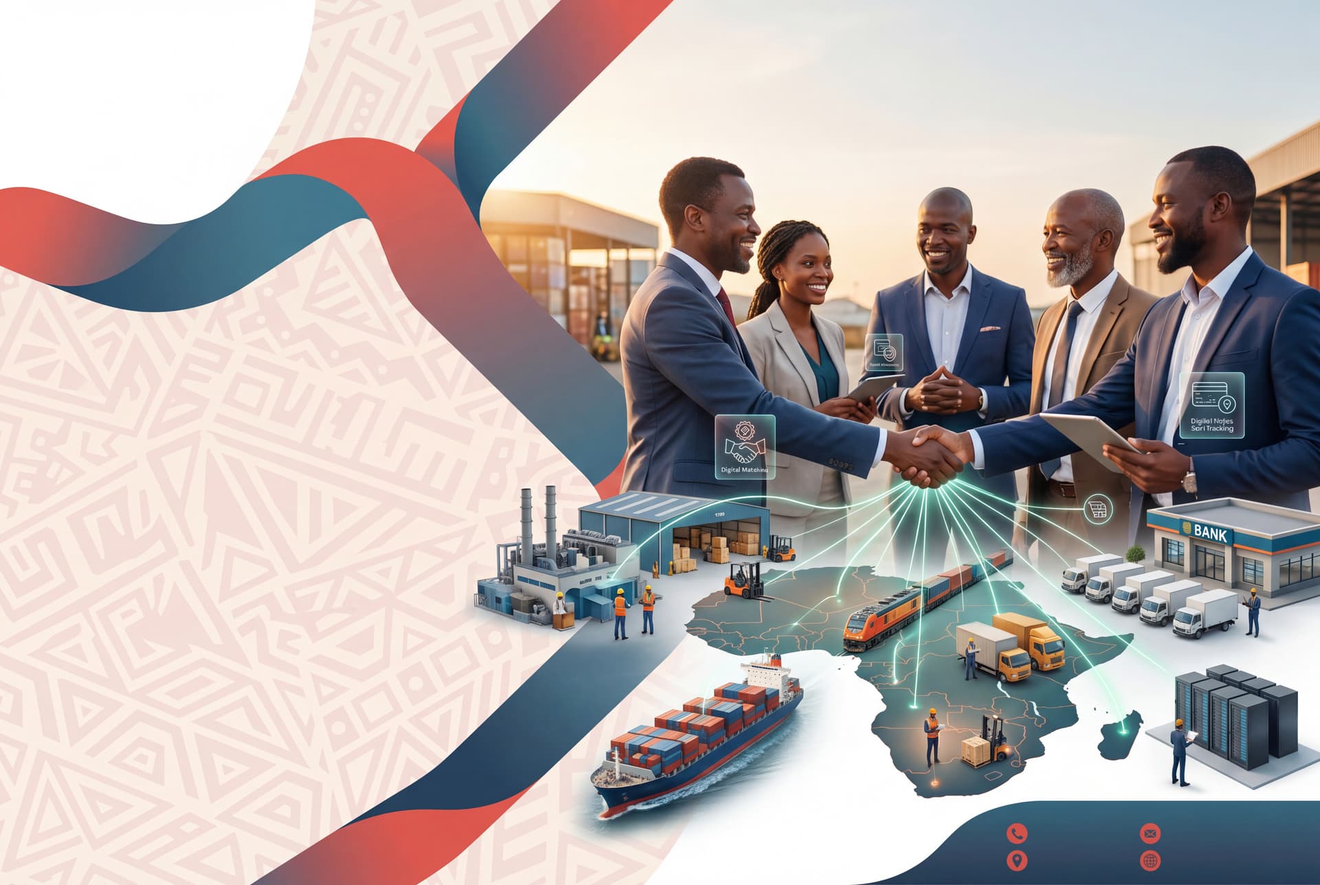 IntraAfrica partner professionals shaking hands at a logistics facility